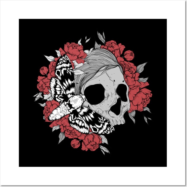 Rose floral skull female Wall Art by Jess Adams